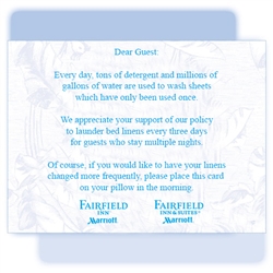 Fairfield Inn/Fairfield Inn & Suites Linen Saver tent card, #1225820C