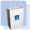 Cambria Suites medium paper gift bag, white kraft paper bag with white twisted paper handles and 1-color Cambria Suites logo.