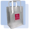 Comfort Suites frosted shopping bag. High-density frosted plastic bag with fused handles and cardboard bottom insert.