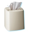 Plastic boutique tissue box cover in ivory.