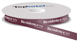 Residence Inn by Marriott custom-printed 5/8" wide, maroon double face satin ribbon with white logo.