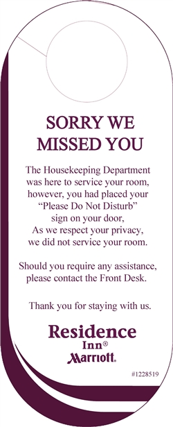 Residence INN BY MARRIOTT Sorry We Missed You door hanging sign, #1228519