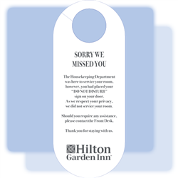 Hilton Garden Inn Sorry We Missed You door hanging sign, #1228531