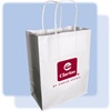 Clarion medium paper gift bag, white kraft paper bag with white twisted paper handles and 1-color Clarion logo.