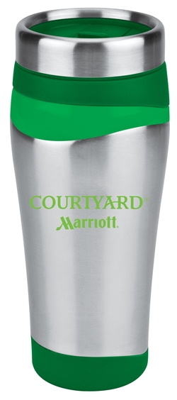 16-ounce tumbler with stainless outer wall with Courtyard by Marriott logo.