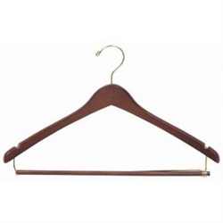 Men's Suit hanger with Lock Bar  17" Long X 1/2" Thick - Natural/Chrome #493-34191