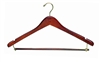 Men's Contour suit hanger with lockbar; Open Hook, WALNUT finish with brass hardware,  No. 493-34271