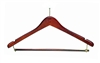 Men's contour suit hanger with lockbar, walnut finish with ball top hook, brass, #493-34281