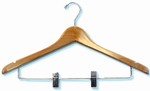 Ladies' contour suit hanger with clips, natural finish with regular open hook, chrome, #493-35172