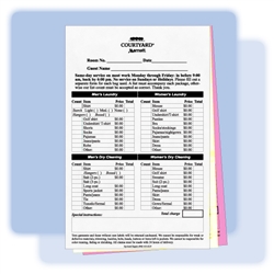 3-part custom-printed laundry/valet list, 4-1/4" wide x 7" long, #564-LLA3