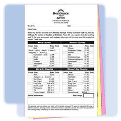 3-part custom-printed laundry/valet list, 5-1/2" wide x 8-1/2" long, #564-LLC3