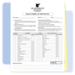 2-part custom-printed laundry/valet list, 8-1/2" wide x 11" long, #564-LLD2