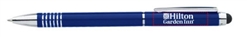 Trendy blue high-shine metallic ballpoint pen with Hilton Garden Inn logo.