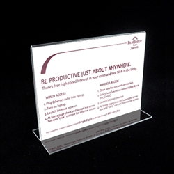 Acrylic sign stand for new Marriott internet card, T-type 6" wide x 4" high, No. 657-220-0604/19