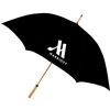 Marriott Hotels & Resorts guest umbrella with natural wood golf handle. BLACK #662-A501C/01BLK
