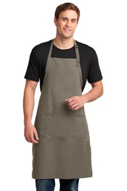 Restaurant-standard 65/35 poly/cotton twill bib apron. Durable 7.5-ounce, sliding neck adjustment, three patch pockets. 30" w x 31". Impressively embroidered with the Homewood Suites logo.