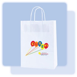 Multi-color custom logo 10" x 5" x 13.5" white kraft shopping bag, No. 765-1WKS1013WHT/MC