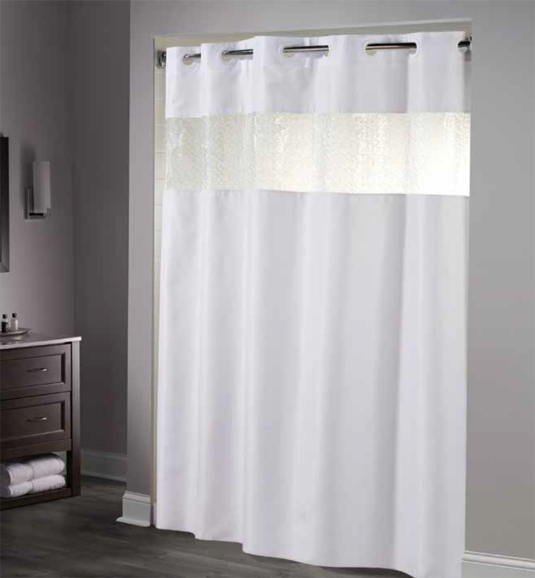 White Shower Curtain Fabric With Vinyl, Hookless White Shower Curtain With Window
