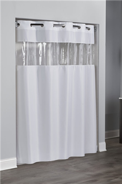 Hookless® View From The Top WHITE fabric shower curtain vinyl window, 71" x 74", No. 774-HBH49PEH01