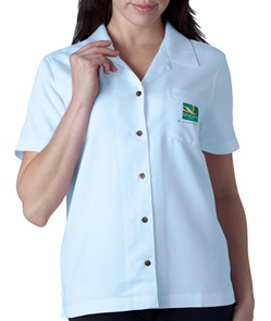 Quality Inn Ultra Club Cabana Breeze camp shirt. The California casual - luxurious hand, wrinke-free, 60% rayon/40% polyester microfiber casual shirt with wood-tone buttons.